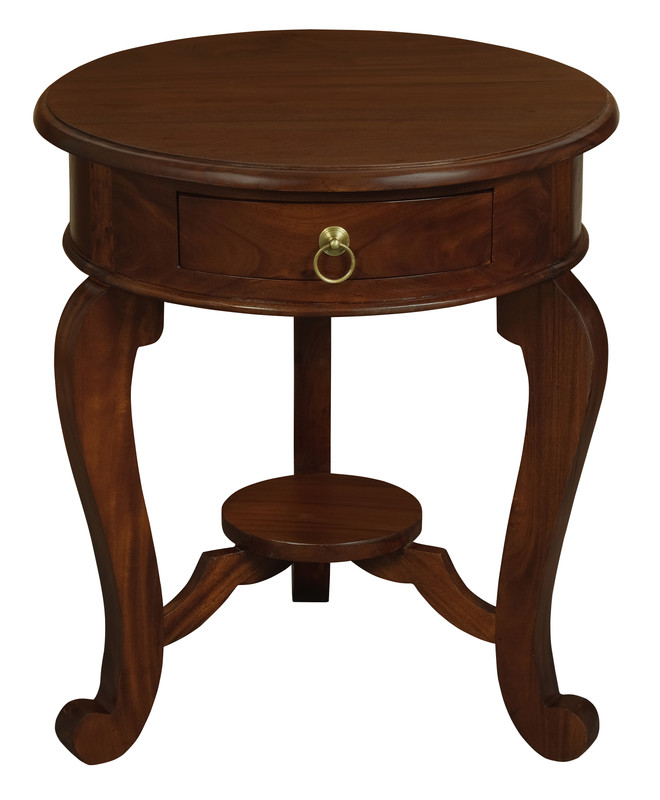 Round Cabriole Leg 1 Drawer Lamp Table (Mahogany) - Image 1