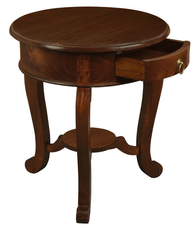 Round Cabriole Leg 1 Drawer Lamp Table (Mahogany) - Image 3