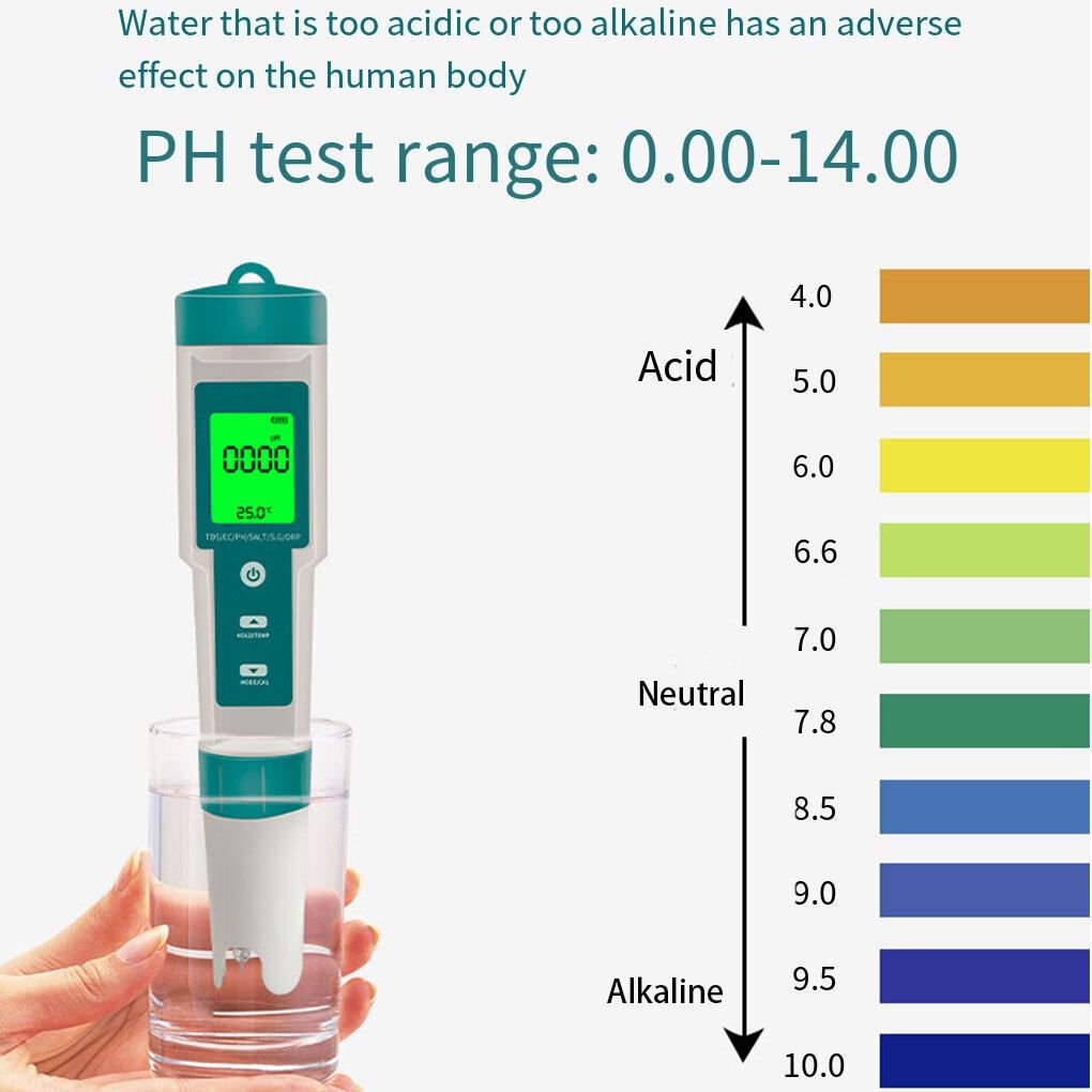 7 In 1 PH Meter TDS/EC/Salt/Temp Water Quality Monitor Tester Pen Pool Aquarium - Image 3