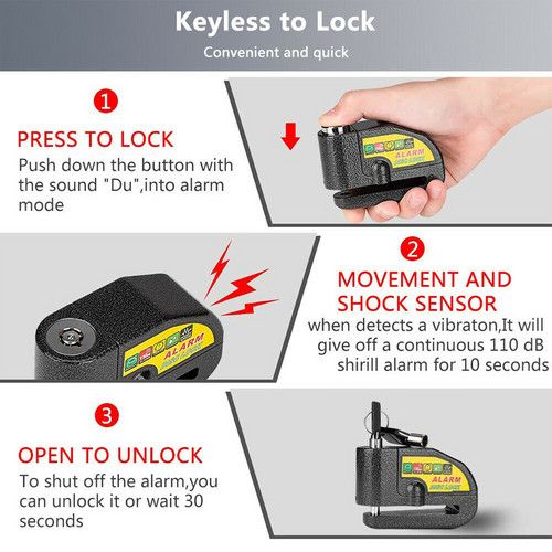 Black Motorcycle Alarm Disc Lock Motor Bike Brake Security Electric  Bicycle Lock AU - Image 4