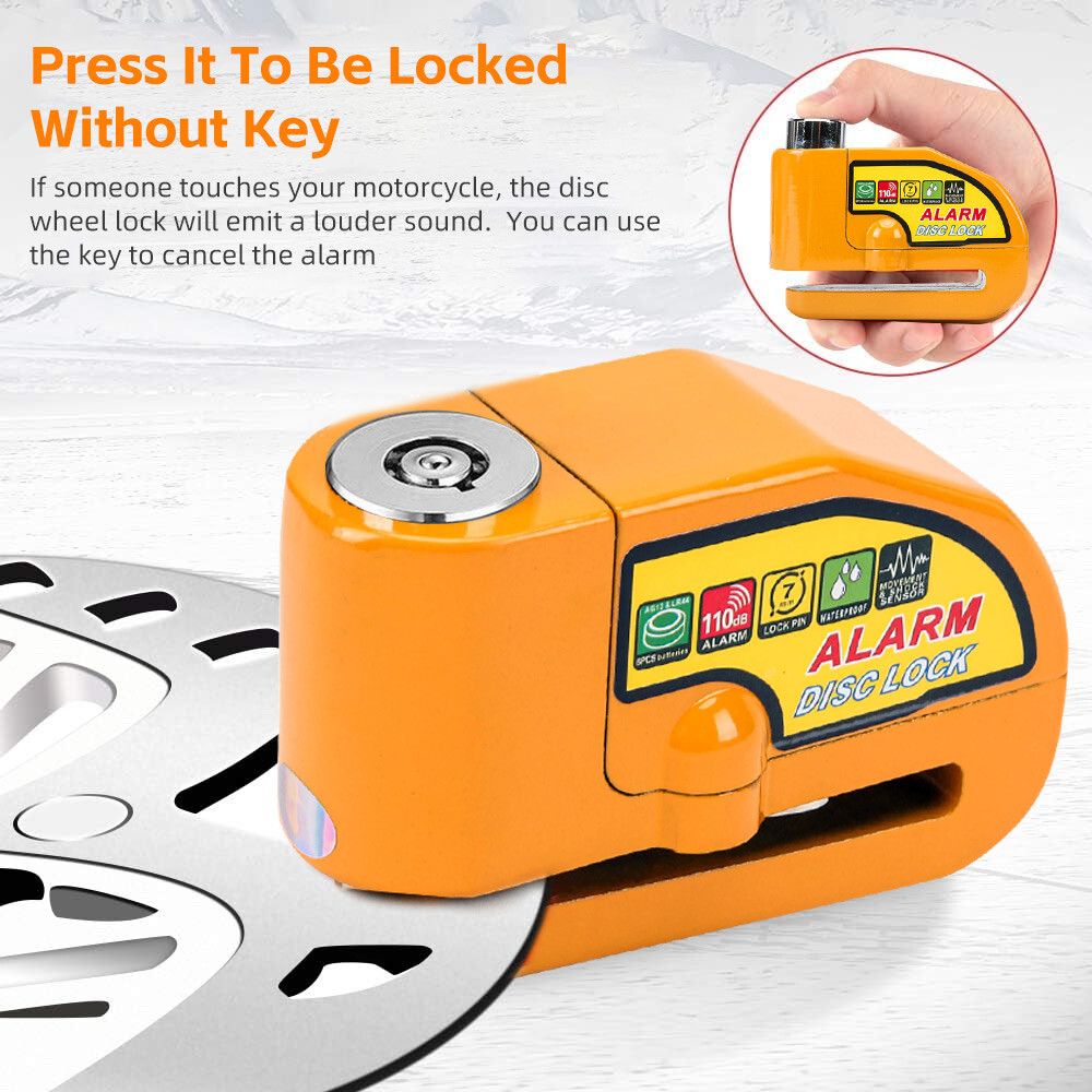 Yellow Motorcycle Alarm Disc Lock Motor Bike Brake Security Electric  Bicycle Lock AU - Image 4