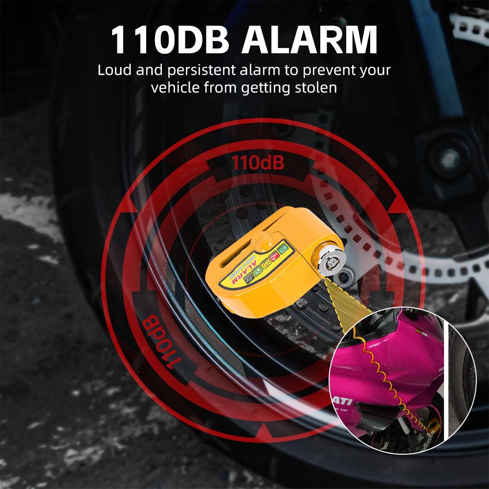 Yellow Motorcycle Alarm Disc Lock Motor Bike Brake Security Electric  Bicycle Lock AU - Image 5