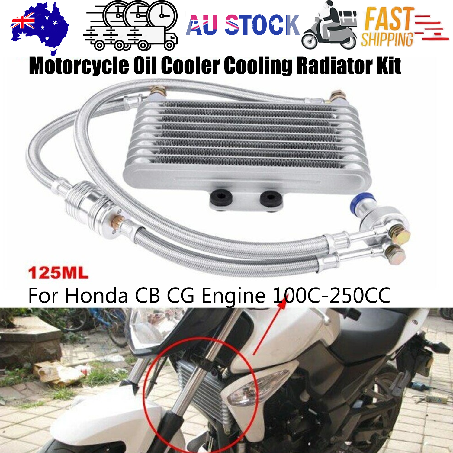 New 125ml Motorcycle Oil Cooler Cooling Radiator Kit For Honda CB CG 100CC-250CC - Image 1