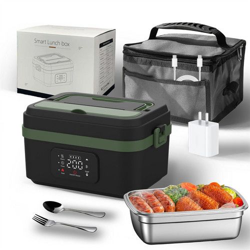 Portable 1L Cordless Electric Heated Lunch Box 16000mAh 60W 304 Stainless Steel Black&Green - Image 1