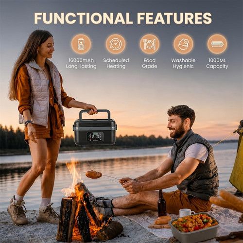 Portable 1L Cordless Electric Heated Lunch Box 16000mAh 60W 304 Stainless Steel Black&Green - Image 3
