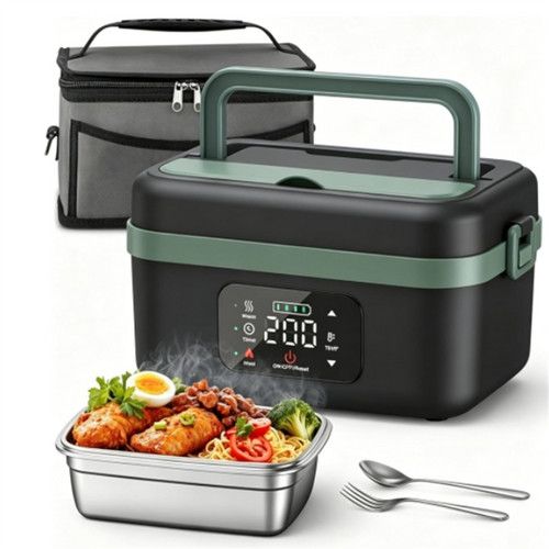 Portable 1L Cordless Electric Heated Lunch Box 16000mAh 60W 304 Stainless Steel Black&Green - Image 5
