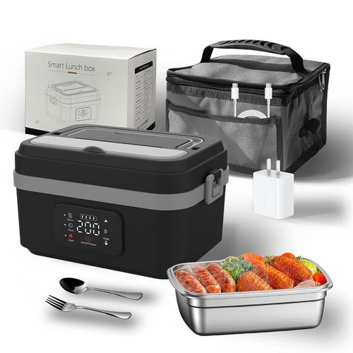 Portable 1L Cordless Electric Heated Lunch Box 16000mAh 60W 304 Stainless Steel Black& Gray - Image 1