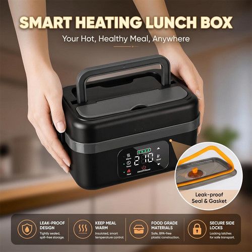 Portable 1L Cordless Electric Heated Lunch Box 16000mAh 60W 304 Stainless Steel Black& Gray - Image 2