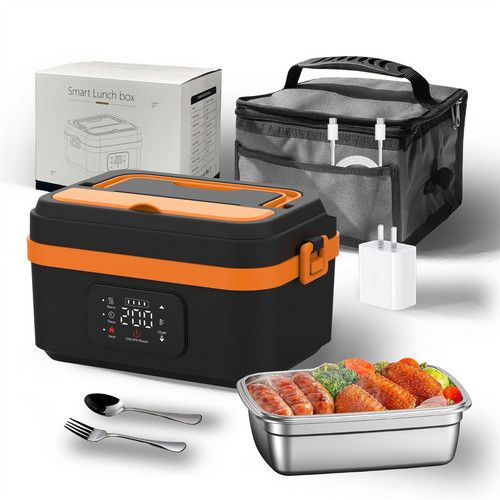 Portable 1L Cordless Electric Heated Lunch Box 16000mAh 60W 304 Stainless Steel Black& orange - Image 1