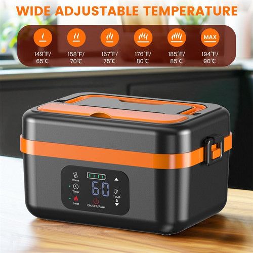 Portable 1L Cordless Electric Heated Lunch Box 16000mAh 60W 304 Stainless Steel Black& orange - Image 3
