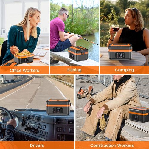 Portable 1L Cordless Electric Heated Lunch Box 16000mAh 60W 304 Stainless Steel Black& orange - Image 4