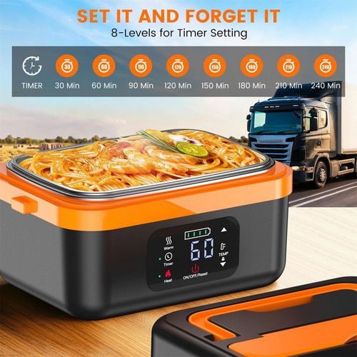 Portable 1L Cordless Electric Heated Lunch Box 16000mAh 60W 304 Stainless Steel Black& orange - Image 5