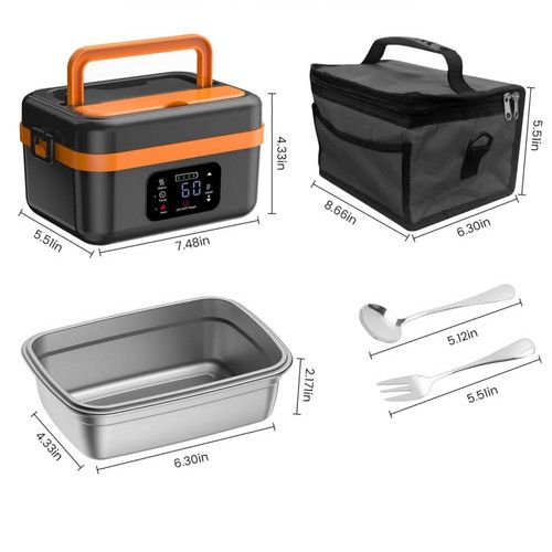 Portable 1L Cordless Electric Heated Lunch Box 16000mAh 60W 304 Stainless Steel Black& orange - Image 7