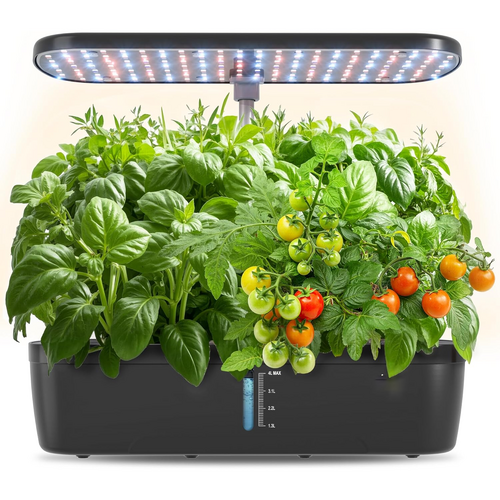 Hydroponics Plant Growing System 12 Pods Indoor Herb Garden Kit Led Light 4L Black - Image 8