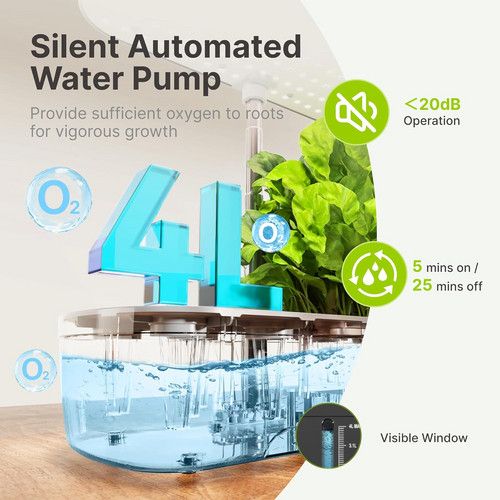 Hydroponics Plant Growing System 12 Pods Indoor Herb Garden Kit Led Light 4L WHITE - Image 5