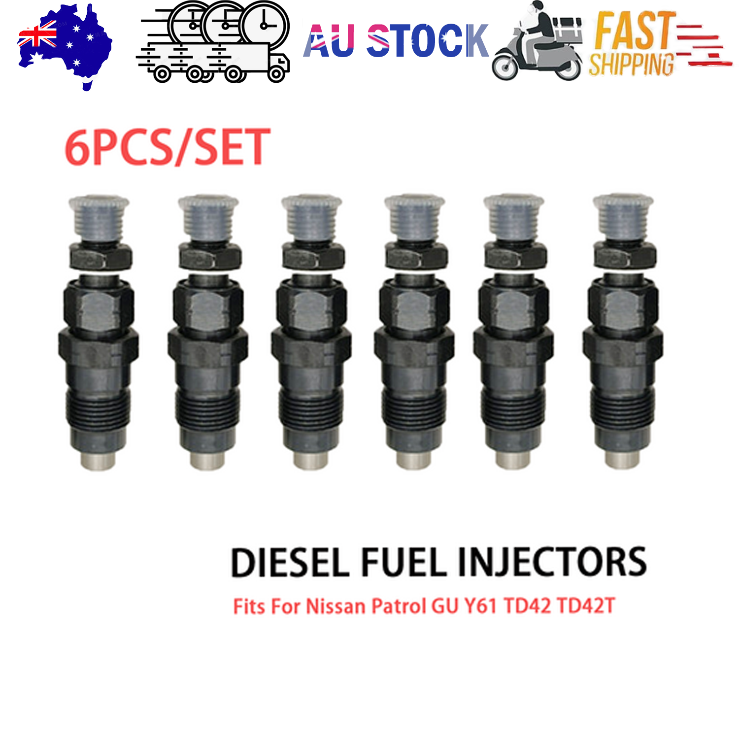 6PCS New Diesel Fuel Injectors Fits For Nissan Patrol GU Y61 TD42 TD42T AU - Image 1