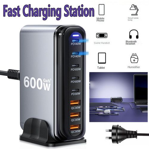 600W GaN³ 8 Ports Fast Charging Station USB&Type-C for iPhone, Laptops, MacBook - Image 1