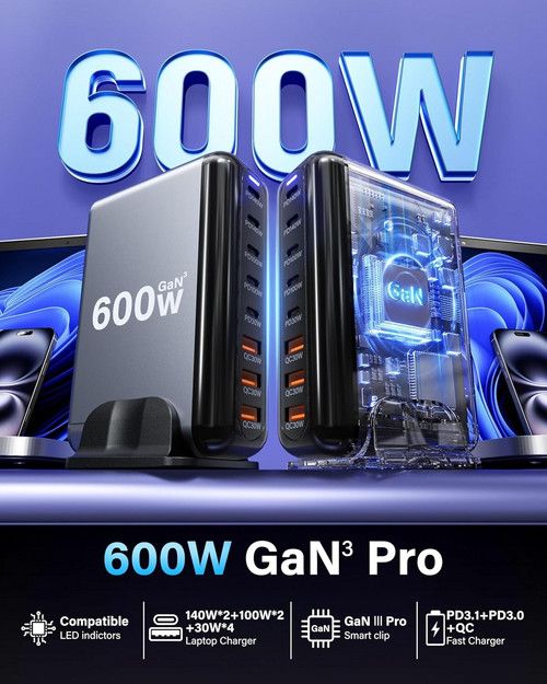 600W GaN³ 8 Ports Fast Charging Station USB&Type-C for iPhone, Laptops, MacBook - Image 3