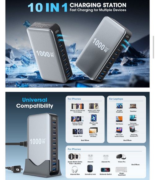 1000W GaN Fast Charging Station 10Ports USB&Type-C for iPhone, Laptops, MacBook - Image 8