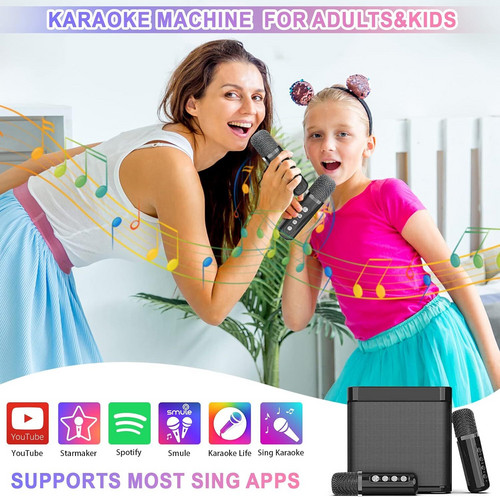 Black Karaoke Machine with 2 Wireless Microphones Bluetooth-Compatible 5.0 for Parties - Image 1