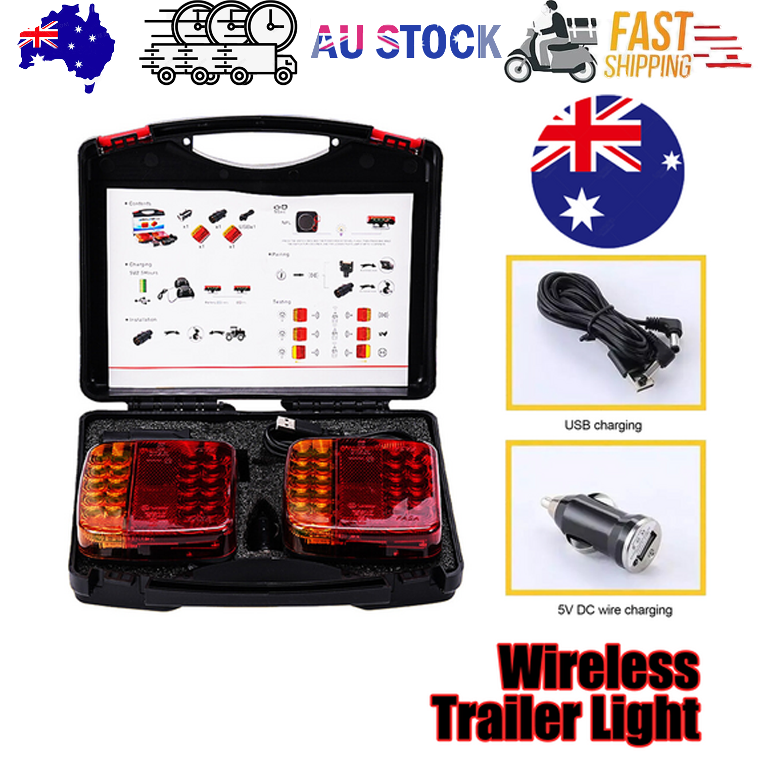 2X 7Pin LED Magnetic Wireless Trailer-TailLight Kit For Trailer Truck Automotive - Image 1