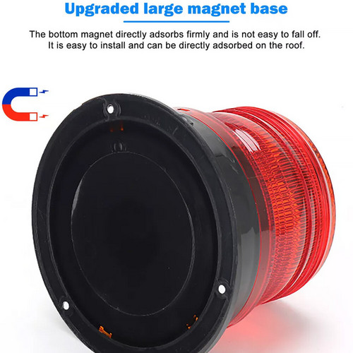 Solar Powered LED Flashing Beacon Light, 12-24V Amber Emergency Magnetic Warning Red - Image 3