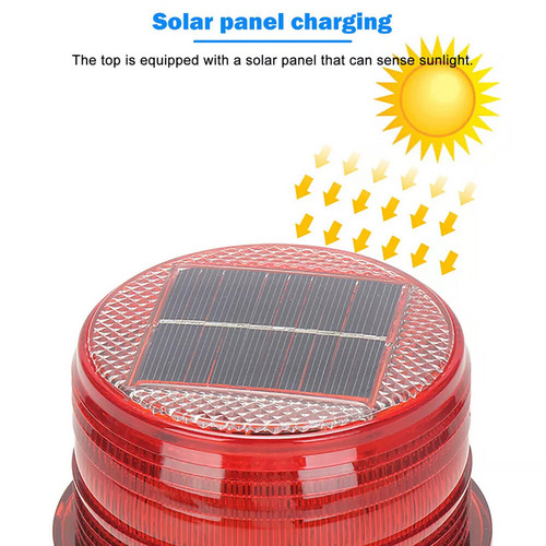 Solar Powered LED Flashing Beacon Light, 12-24V Amber Emergency Magnetic Warning Red - Image 4