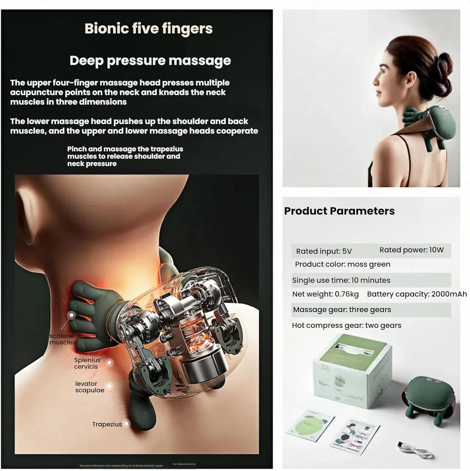 Neck Shoulder Massager, Electric Heated Kneading Back Massager Pain Relief - Image 3