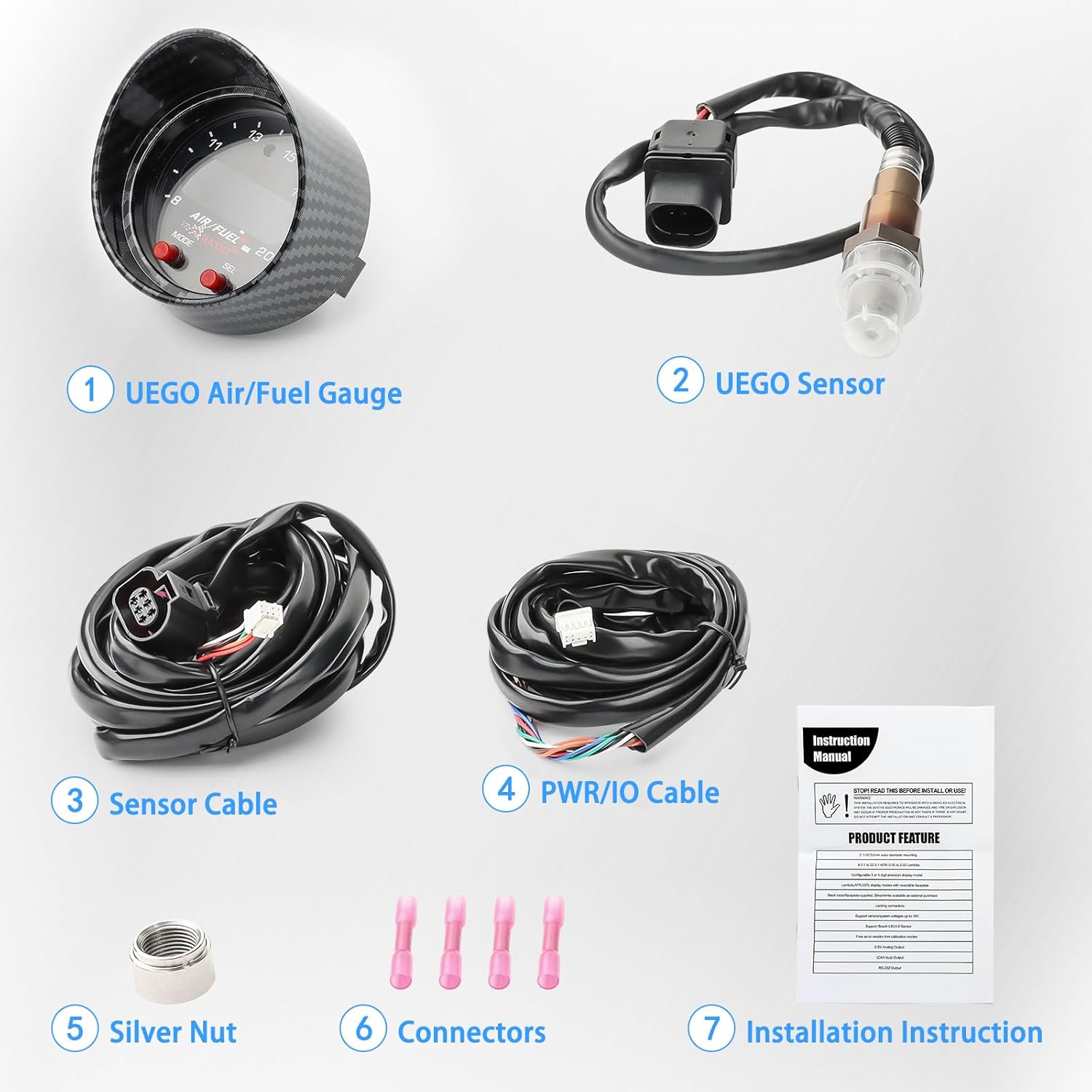 52mm AFR O2 UEGO Wideband Air Fuel Ratio Gauge Kit 30-0300 LSU 4.9 Probe Sensor - Image 4