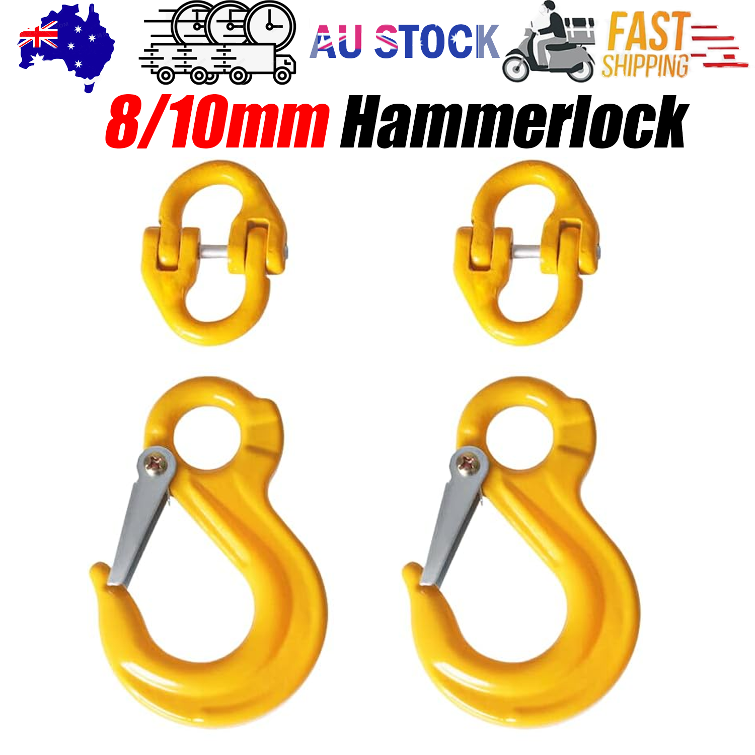 8/10mm Hammerlock +Eye Sling Hook Safety Chain Caravan Trailer connecting Extend - Image 1