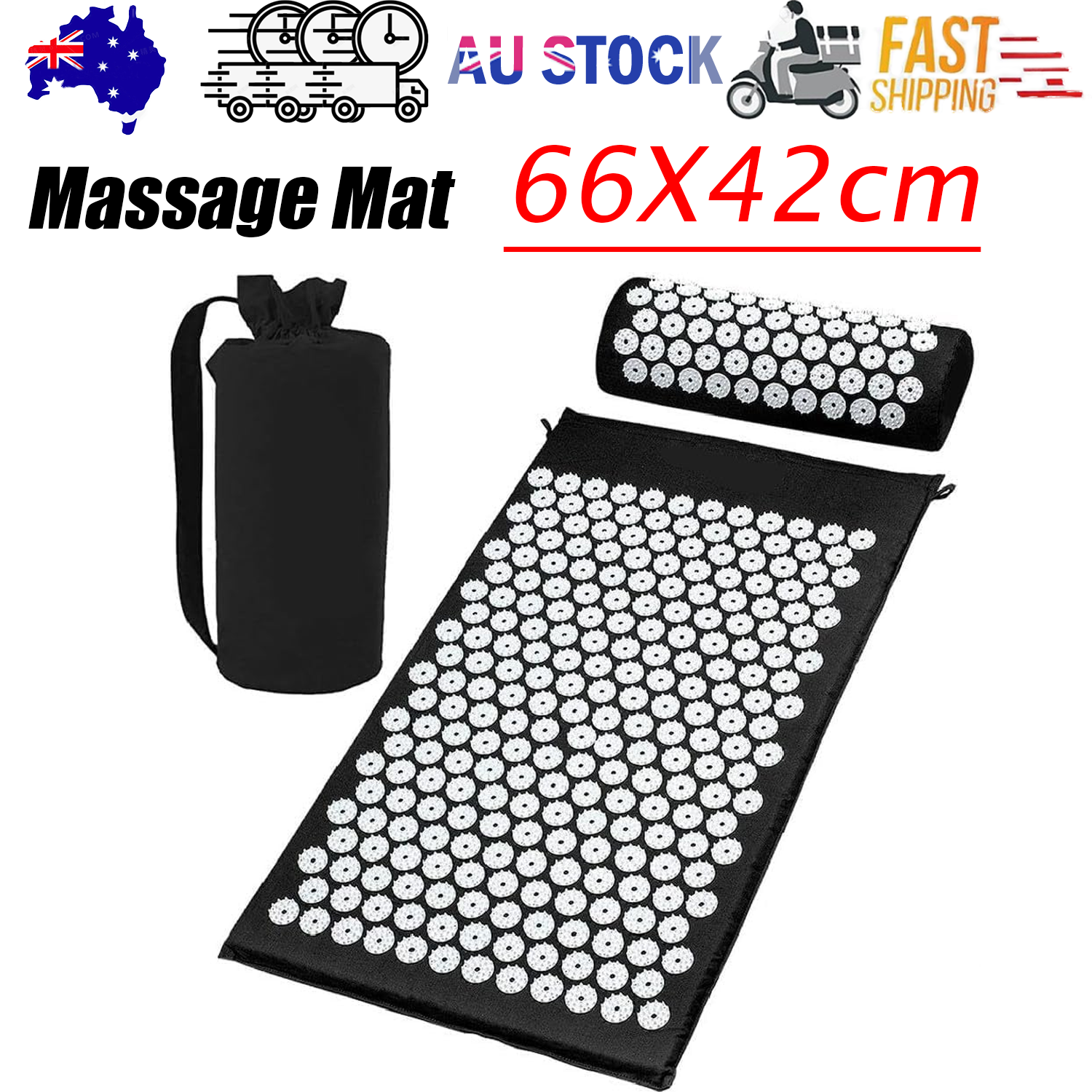 Black Massage Acupressure Mat Yoga Sit Lying Mats Pain Stress Soreness Relax AU NEW - Image 1