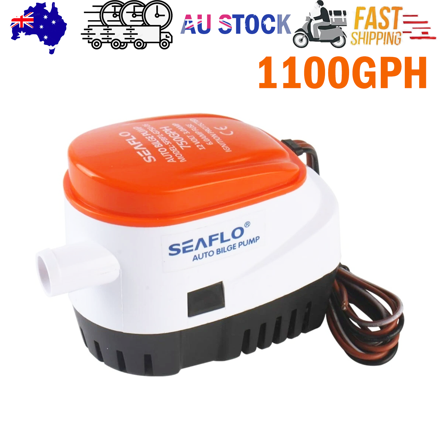 SEAFLO 12V 1100GPH Automatic Bilge Pump Marine Boat Auto Submersible Pump - Image 1