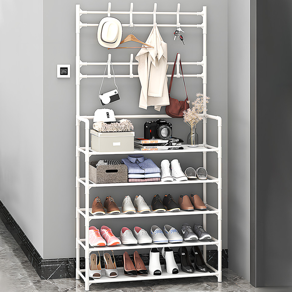 Shoe Rack Storage Cabinet Coat Hat Stand Metal Shelves 12 Pairs White 60CM - Image 1
