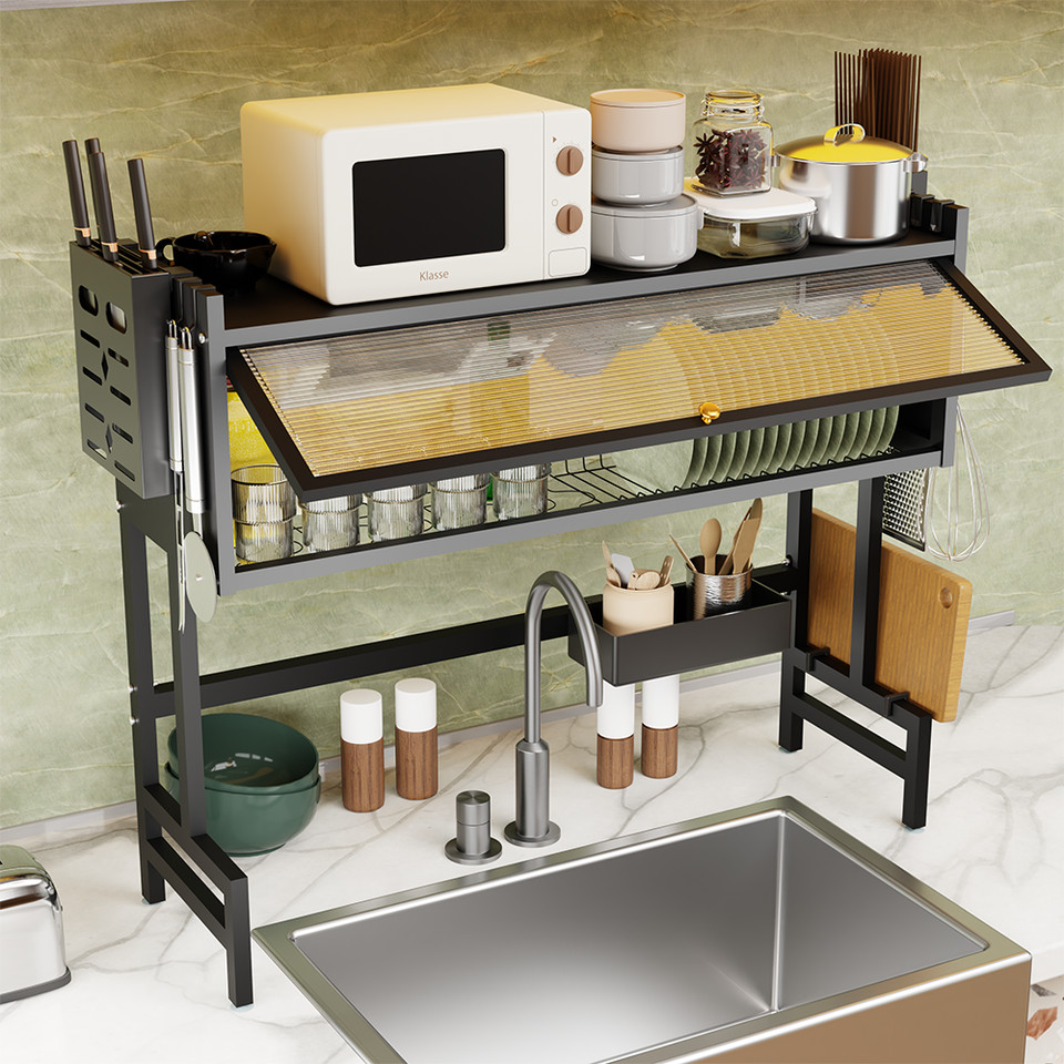 85CM Over The Sink Dish Drying Rack Carbon Steel Space Saving Above for Kitchen - Image 1