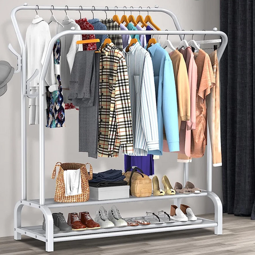 White Heavy Duty Metal Double Clothes Rail Rack Garment Hanging Shoe Storage Shelf AU - Image 3