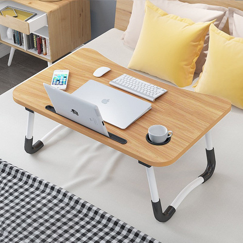 Wood Laptop Stand Table Foldable Desk Computer Study Bed Adjustable Cup Slot Tray - Image 1