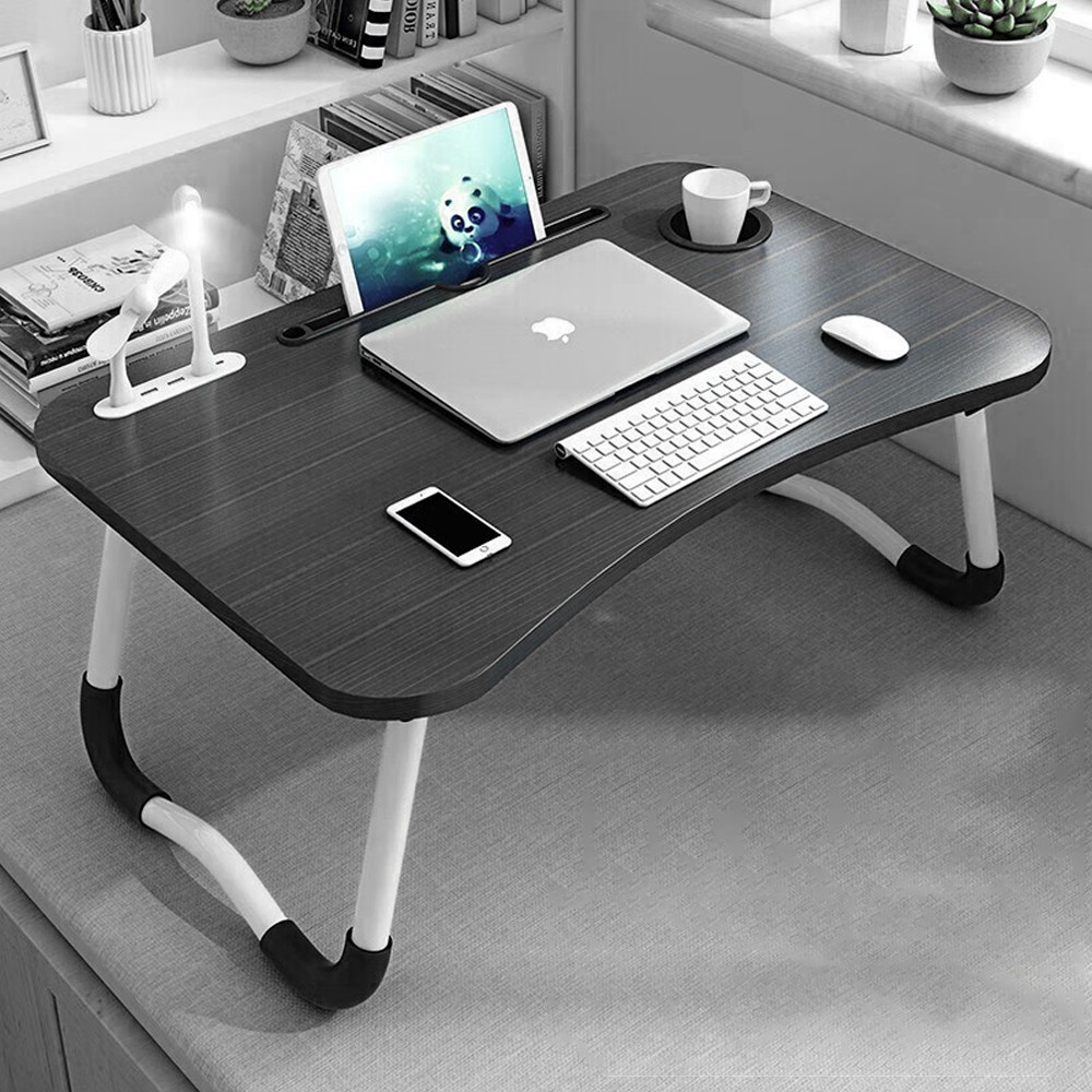 Black Laptop Stand Table Foldable Desk Computer Study Bed Adjustable Cup Slot Tray/linght and Fan - Image 1