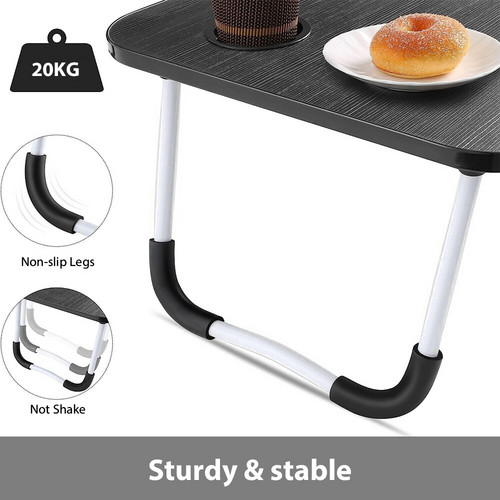 Black Laptop Stand Table Foldable Desk Computer Study Bed Adjustable Cup Slot Tray/linght and Fan - Image 4