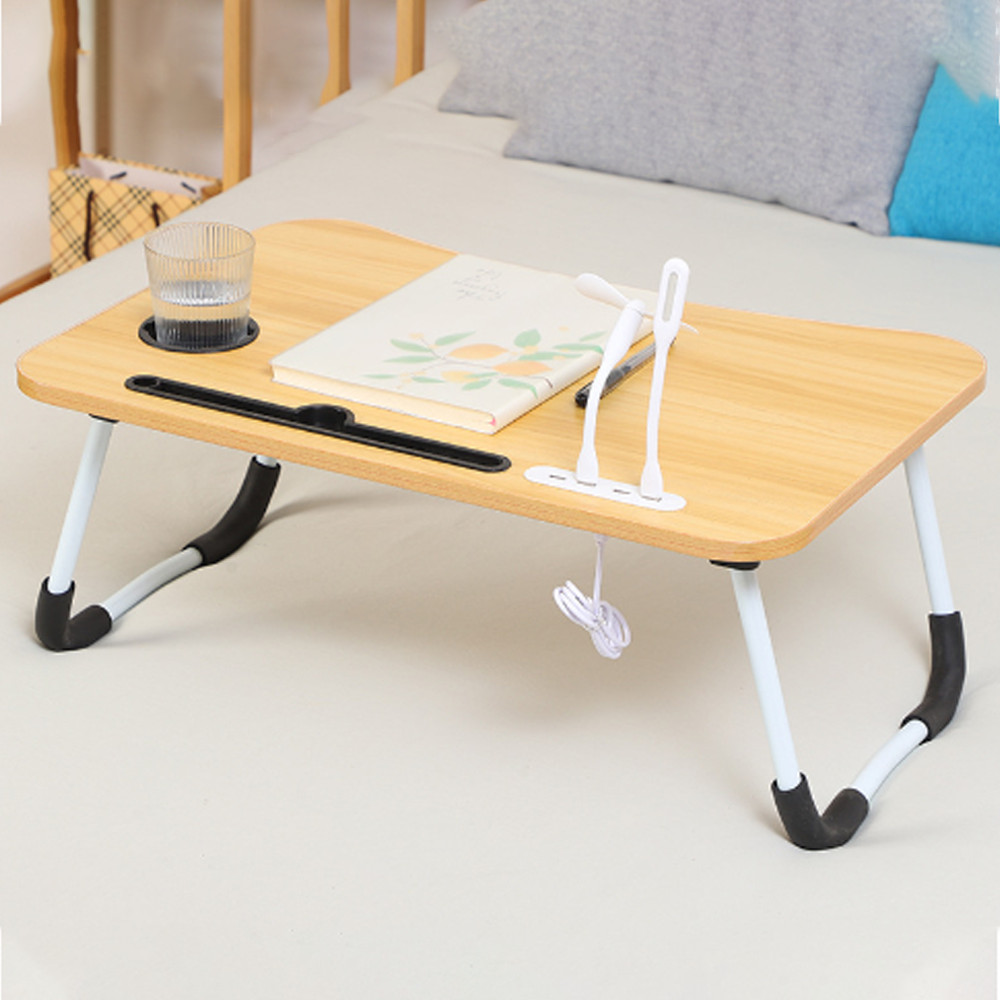 Wood Laptop Stand Table Foldable Desk Computer Study Bed Adjustable Cup Slot Tray/linght and Fan - Image 1