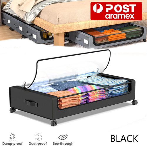 Black Square Under-Bed Storage Rack with Wheels Sturdy Easy to Move for Bedroom AU - Image 1