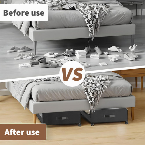 Gray Square Under-Bed Storage Rack with Wheels Sturdy Easy to Move for Bedroom AU - Image 8