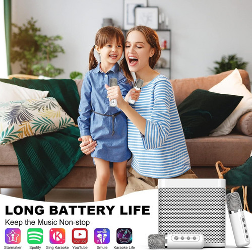 Sliver Karaoke Machine with 2 Wireless Microphones Bluetooth-Compatible 5.0 for Parties - Image 1