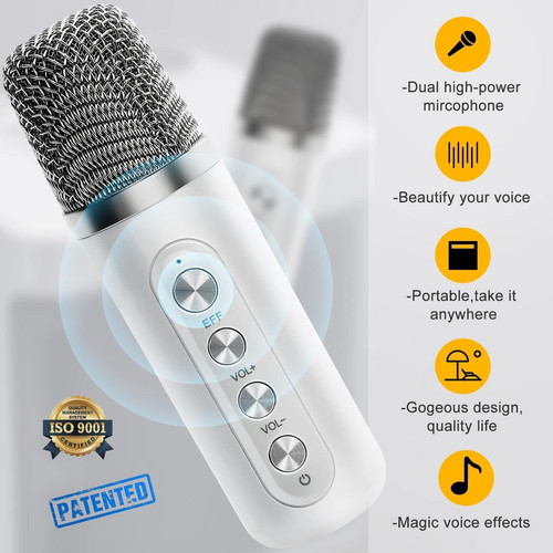 Sliver Karaoke Machine with 2 Wireless Microphones Bluetooth-Compatible 5.0 for Parties - Image 2