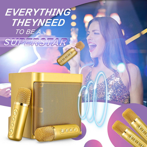 Gold Karaoke Machine with 2 Wireless Microphones Bluetooth-Compatible 5.0 for Parties - Image 1