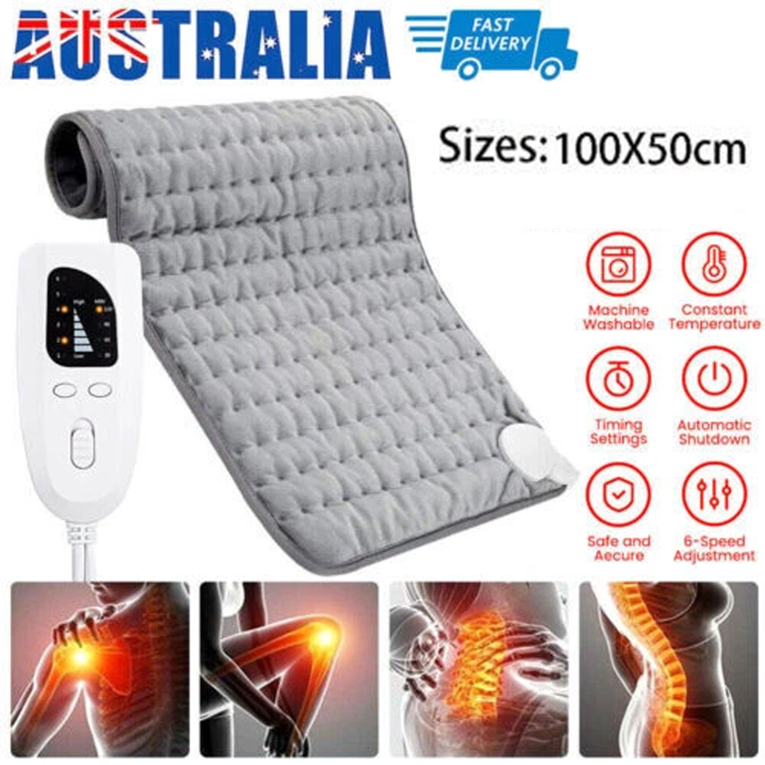 Electric Heat Pad Adjustable Heating Mat Warmer Blanket Back Pain Relief 100x50cm - Image 1