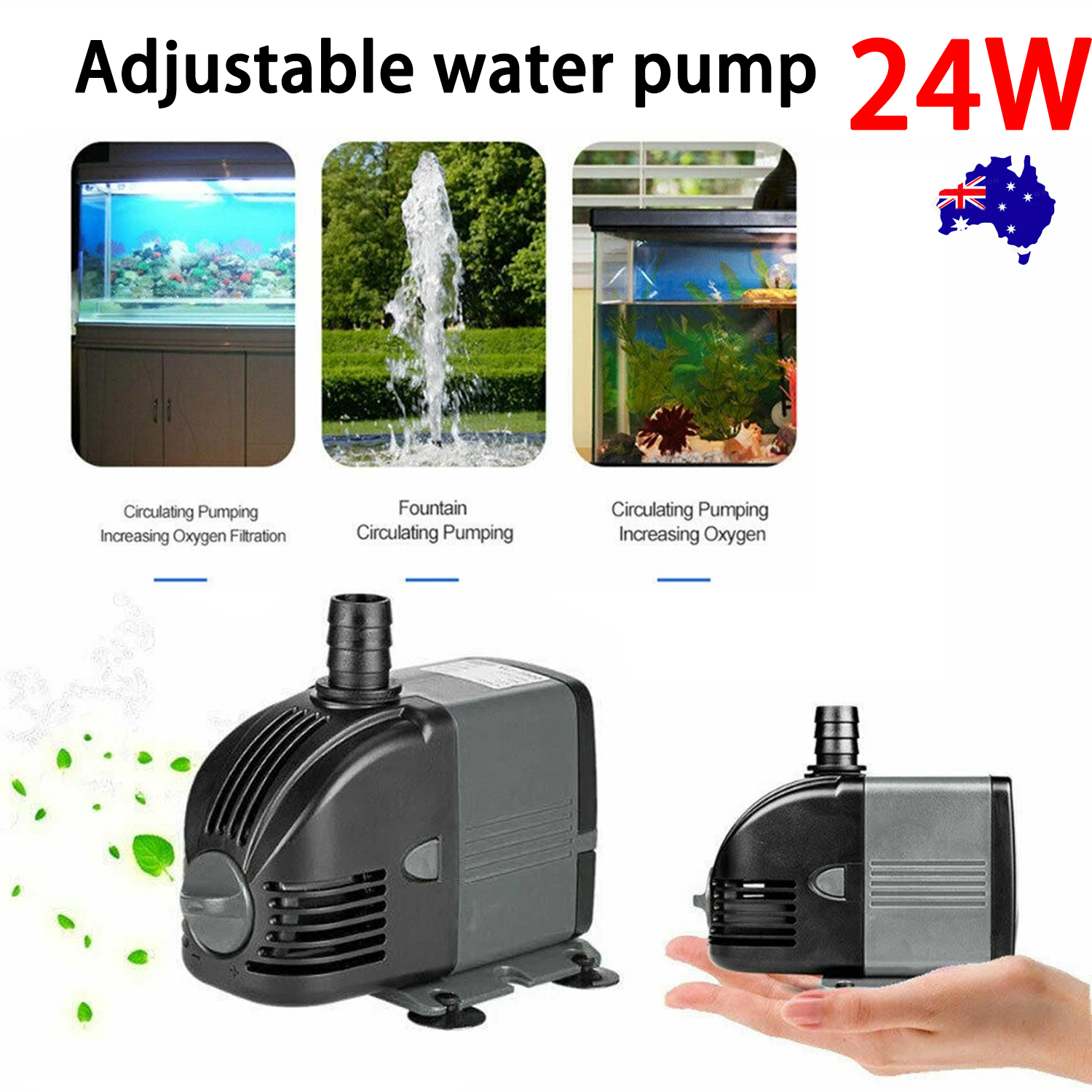 24W Adjustable Flow Aquarium Pump Water Submersible Fish Tank Fountain Pond Marine - Image 1