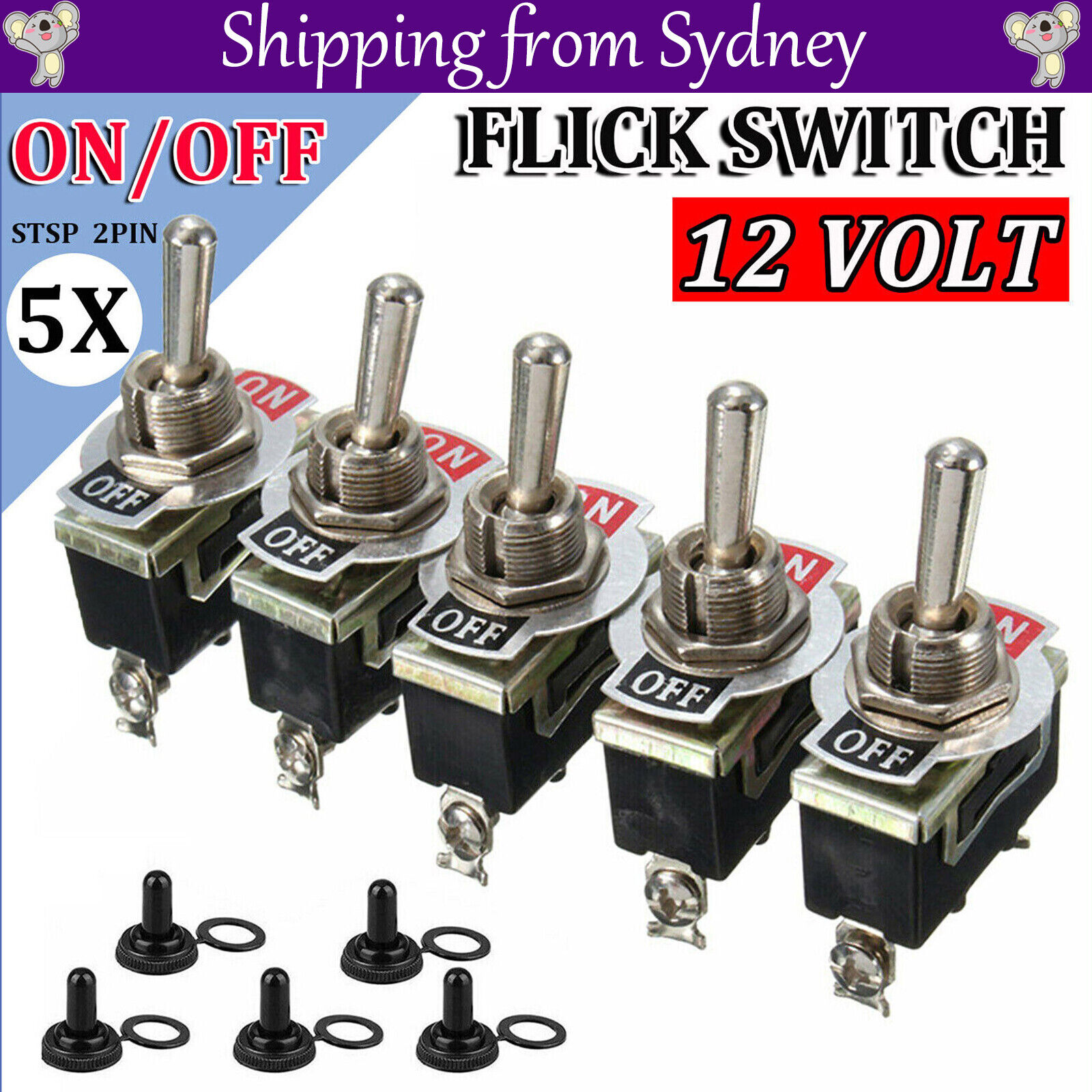 5x Toggle Switch 12V ON OFF Car Flick Dash Light Marine 12 Volt Switches Boat - Image 1