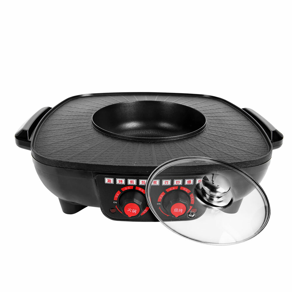 Electric 2 in 1 Hot Pot BBQ Oven Smokeless Barbecue Pan Grill Hotpot Machine - Image 2