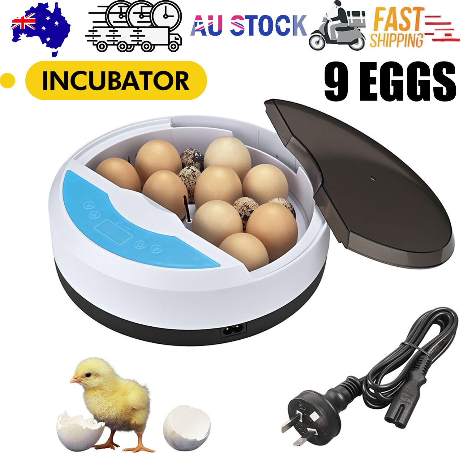 9 Egg Incubator Semi-Automatic Digital Temperature Chicken Duck Eggs Poultry - Image 1