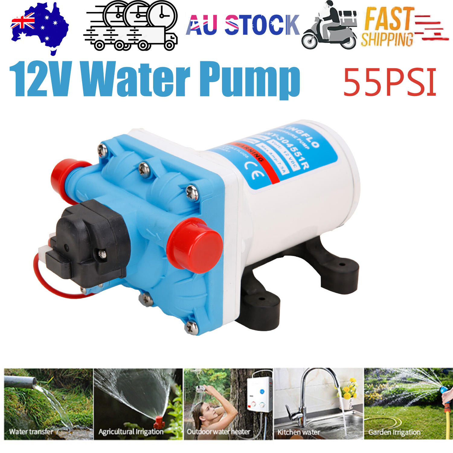 11.3LPM 55PSI 12V Water Pump for Caravan Motorhome Camper Trailer Boat RV - Image 1
